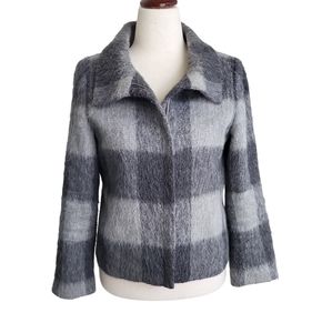 EUC Talbots women's plaid wool blend zippered jacket coat 10P grey